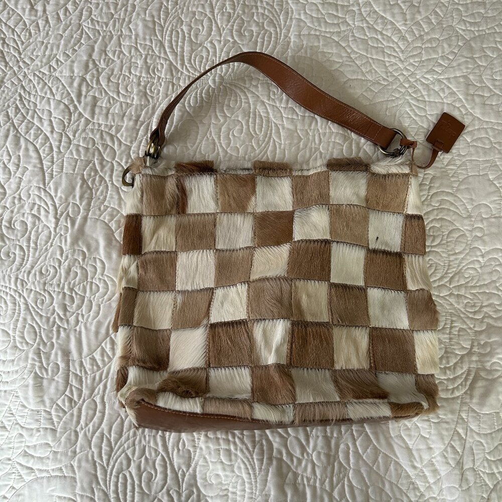 DIANE GAIL South African Springbok Fur Tan Leather Shoulder Bag Purse